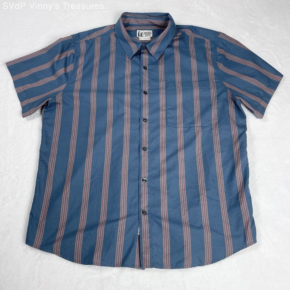 Marmot Mountain Works Muted Blue Terracotta Stripe Casual Button SS Shirt XXL